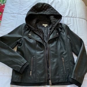 Style and Company black vegan leather moto jacket.